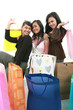 Happy asian woman shopping concept isolated studio shot
