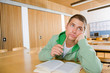 Pensive Student in Classroom