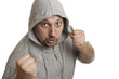 man with a beard and mustache ready to fight