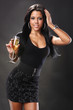 Cute brunette and wine in a flute