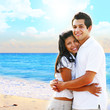 Happy Honeymoon Couple at the Beach