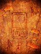prehistoric cave paint with hunters and handheld computer