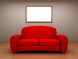 Red sofa in a room with a blank picture Red sofa in a room with a blank picture