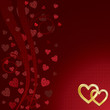 Two golden hearts on a red background Two golden hearts on a red background
