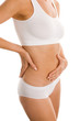 Woman touching her stomach Woman touching her stomach