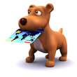 3d Small dog fetches the credit card
