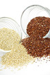 Red and white quinoa grain in bowls