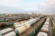 Many wagons on city cargo terminal Many wagons on city cargo terminal