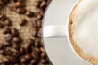 Nahaufnahme einer Cappuccino Tasse mit Milchschaum