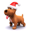 3d Small dog wears Santas hat