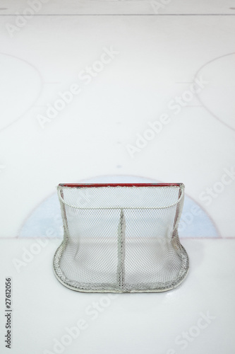 Photo: empty ice hokey net empty ice hokey net