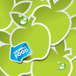 Background from green apples with an arrow by organic food
