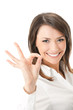 Portrait of happy smiling businesswoman with okay gesture Portrait of happy smiling businesswoman with okay gesture