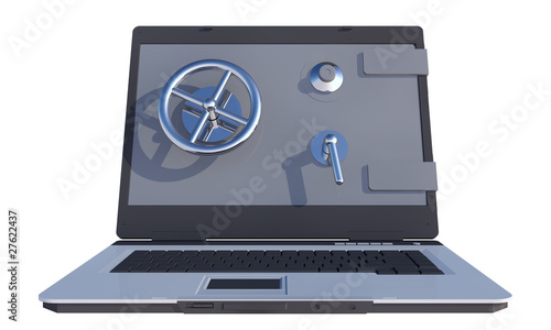 Illustration: safe on laptop computer screen safe on laptop computer screen