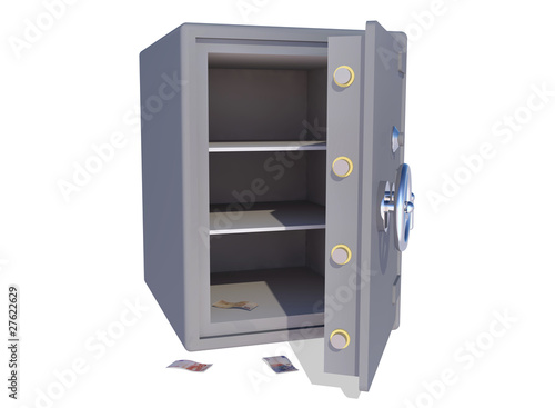 Illustration: empty vault with some euro bills left empty vault with some euro bills left