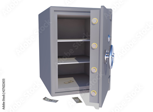 Illustration: empty safe with some dollars left on the floor empty safe with some dollars left on the floor