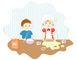 Boy and girl baking cookies