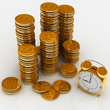 Time is money concept with clock and coins Time is money concept with clock and coins