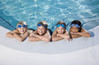 Photo: Children smiling at edge of swimming pool Children smiling at edge of swimming pool