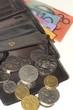 Wallet with Australian dollar bills and coins