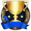 Photo : Achievement Award Trophy in Gold with Blue Victory Ribbon