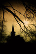 Dracula's land at sunset, church in Transylvania
