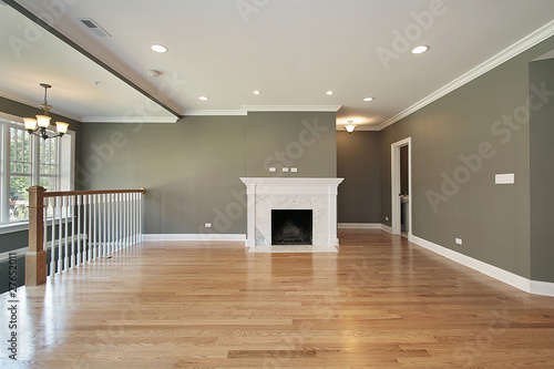 Photo: Living room with white railing Living room with white railing
