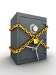 Illustration: Bank safe with golden chain and padlock Bank safe with golden chain and padlock