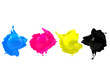 CMYK spheres in paint splash CMYK spheres in paint splash