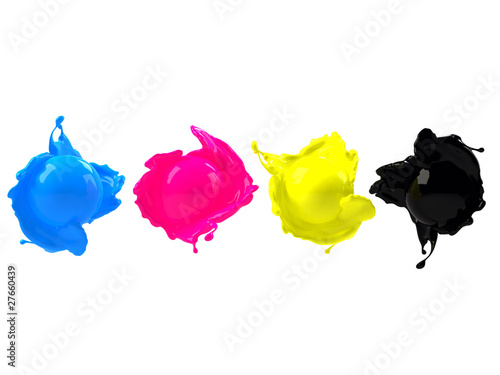 Illustration: CMYK spheres in paint splash CMYK spheres in paint splash