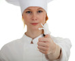 wounded female cook - accident with a sharp knife
