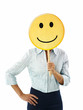 Photo: businesswoman with emoticon businesswoman with emoticon