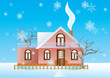 Cottage in the winter background.