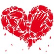 Corazón de manos rojo con sangre