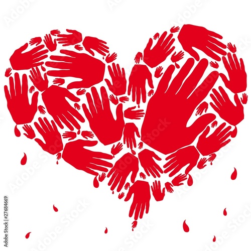 Vector: Corazón de manos rojo con sangre Corazón de manos rojo con sangre