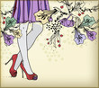 vector background with  fantasy  flowers and  female legs