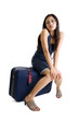 pretty woman sitting on a bag