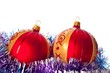 Red dull christmas balls with garland