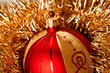 Red dull christmas ball on white background