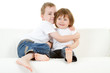 Siblings hugging