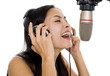 beautiful woman singing in studio
