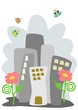 graue Stadt mit Blumen