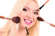 Beautiful young blonde woman with bright make-up and many brushe Beautiful young blonde woman with bright make-up and many brushe