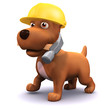 3d Small dog helping out on a project
