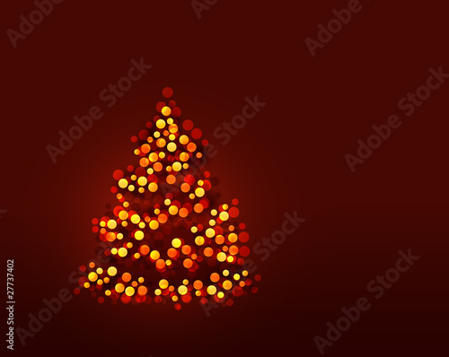 Illustration: Christmas tree on red Christmas tree on red