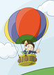 Businessman flights by colorful balloon