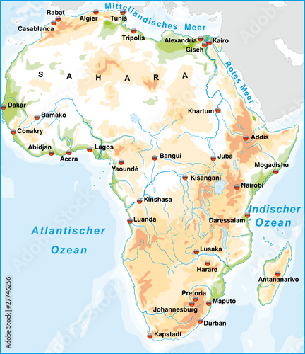 Vektor: Afrika mit Städten Afrika mit Städten