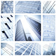 contemporary collage of blue glass architectural buildings
