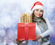 Santa Woman with Christmas Gift Box