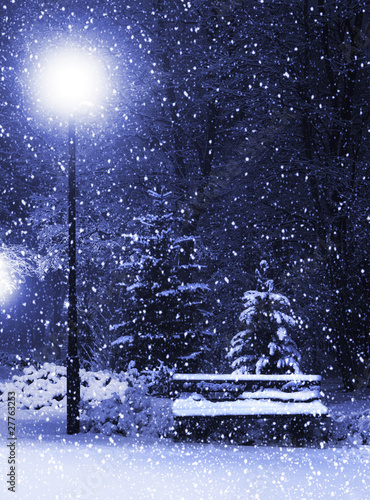 Photo: Bench, christmastree and lantern Bench, christmastree and lantern